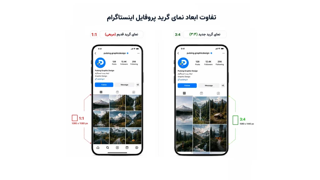 تفاوت ابعاد نمای گرید پروفایل اینستاگرام