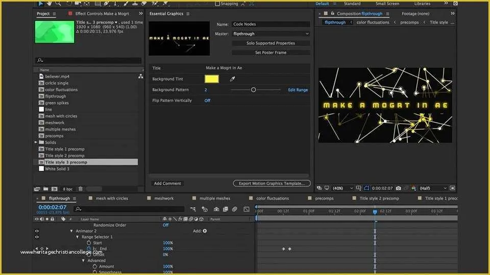 محیط نرم افزار Adobe After Effects در حال طراحی انیمیشن دوبعدی